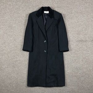 Vintage Black Wool Blend Long Button Front Overcoat Women’s 12 Velour Collar USA